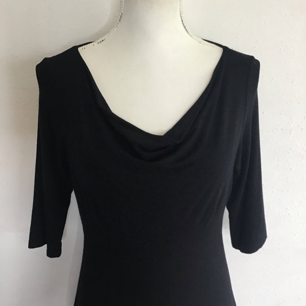 Eileen Fisher Women Elegant Black Cowl Neck Midi Cocktail Dress SP - Picture 5 of 13